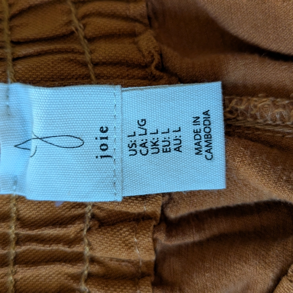 Joie L wide leg linen pant stretch waist patch front back pockets - Picture 4 of 5